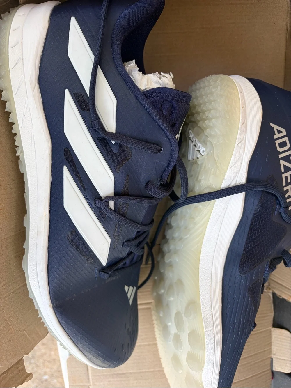 Adidas Men's baseball Navy turf Shoes with White Stripes